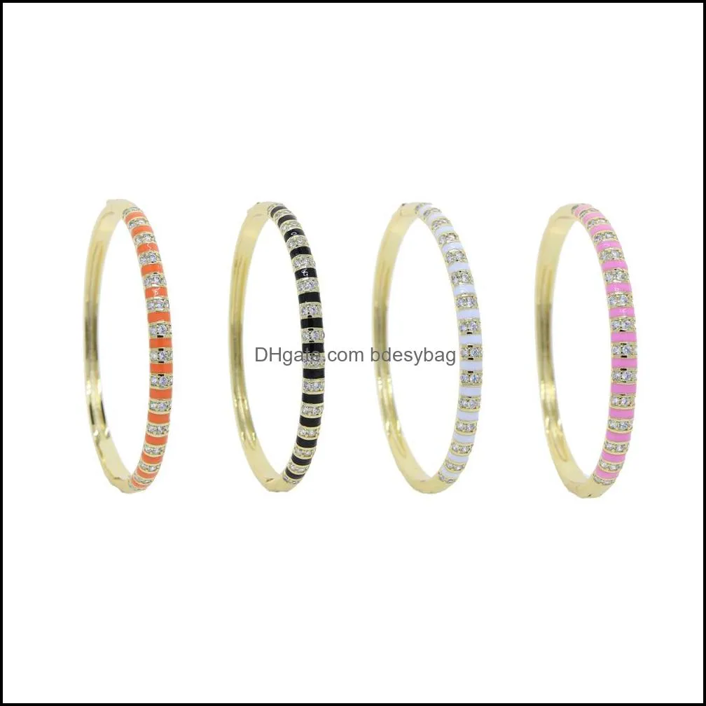 gold color white black pink orange enamel clear cz colorful fashion women bangle bracelet 2021