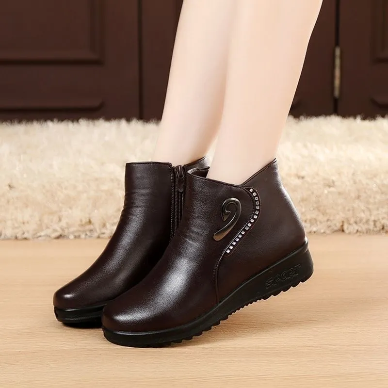 ZZPOHE Winter new mother Fashion shoes middleaged cashmere warm snow large size pregnant women flat cotton boots Y200115