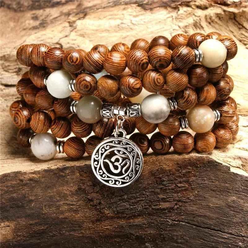 Perlenstränge Charm Rosenkranz OM Armband Herrenschmuck Vintage Tibetsilber Buddhistisches Gebet Meditation Yoga für Frauen Fawn22