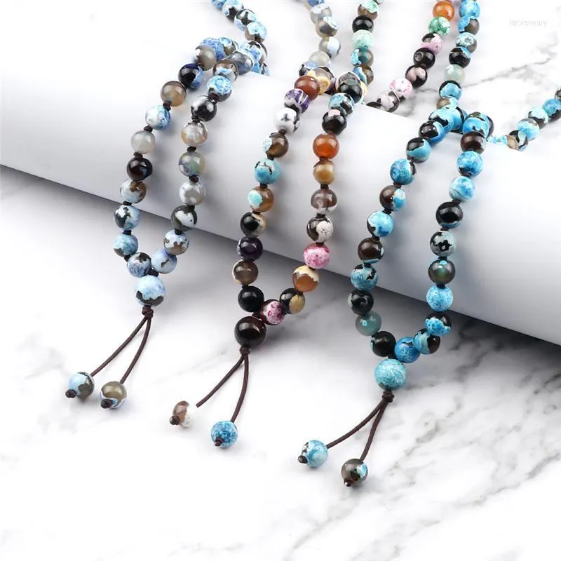 Beaded Strands 8mm Natural Stone Beads Bracelets Necklace Fire Agate Mala Chakra Bangles For Women Men Handmade Yoga Charm Jewelry G Lars22