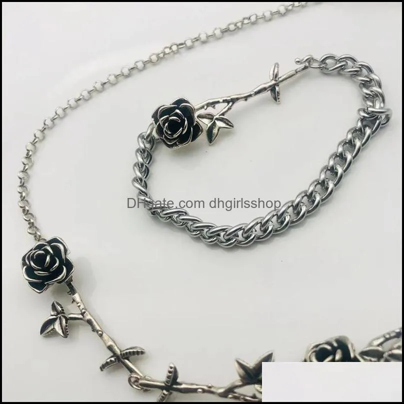 ERD Style Rose Necklace Bracelet Retro Ins Niche Design Men And Women Clavicle Chain Simple Light Luxury Fashion Jewelry