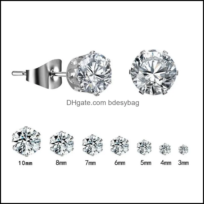 stud pairs cz zircon crystal round small earrings wedding six earring 3-10mm for women girls jewelry giftstudstudstud