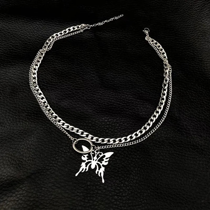 Двухслойный бабочка кулон ожерелье из нержавеющей стали влюбленные пару ожерелья для женщин мужчин ювелирных изделий подарок