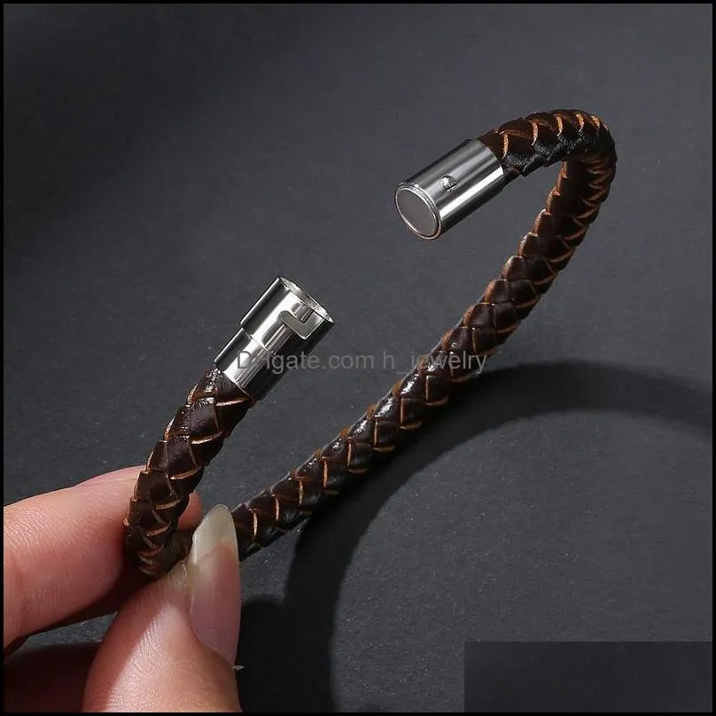 leather bracelet genuine braided clasp male bracelets bangles jewelry stainless steel magnetic bracelet hjewelry