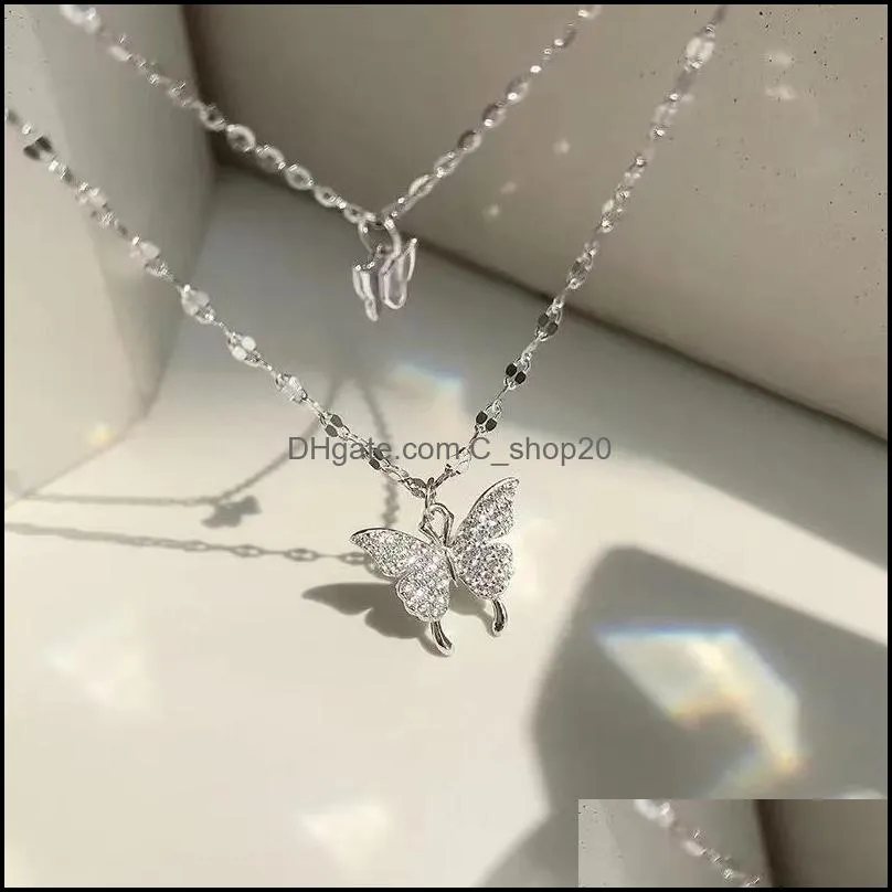 double-layer diamond-studded butterfly necklace japan and south korea spring and summer new trendy necklace female ins korea wild cold wind cshop20arbone