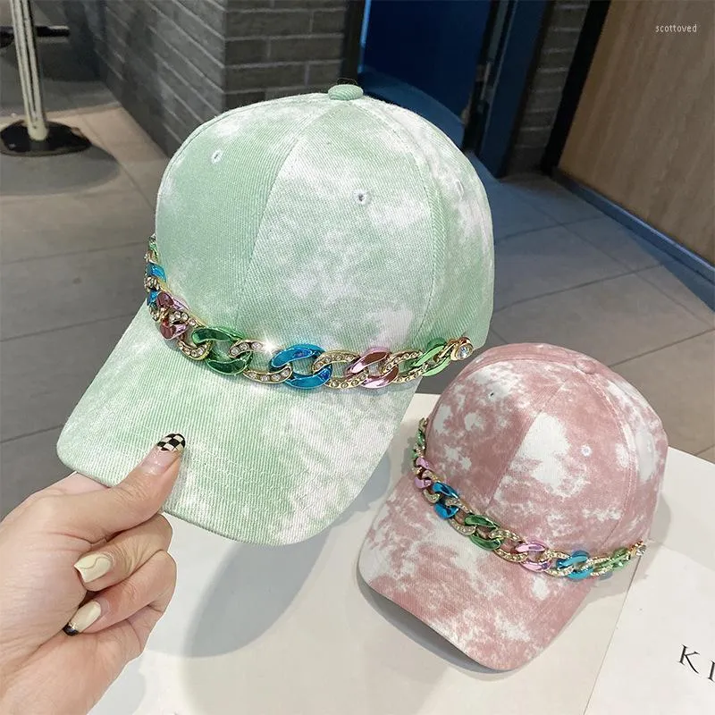 Visors Koreli Kişiselleştirilmiş Zincir Elmas Kapak Kadın Yaz Tie Boya Moda Güneşlik Beyzbol Hiphop Şapka Güneş Koruyucu Hatvisors Scot22