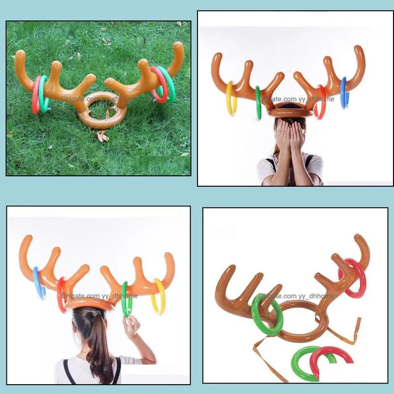 200pcs funny reindeer antler hat ring toss christmas holiday party game supplies toy children kids christmas toys sn1470