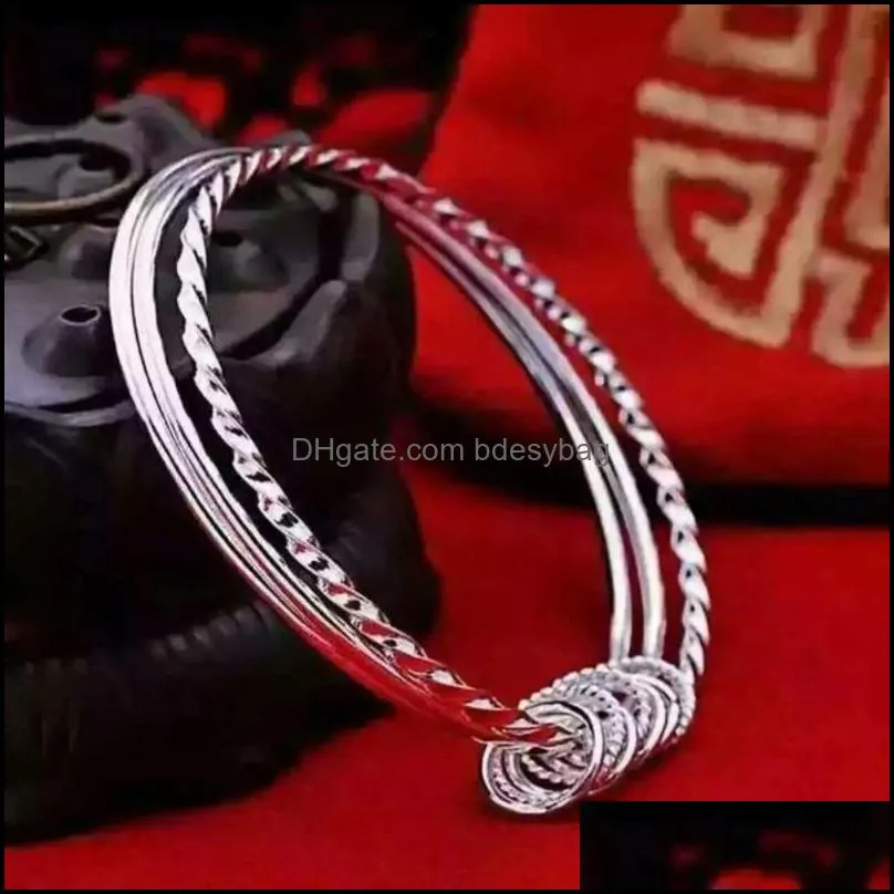 bangle charms fine three circles 925 stamp silver bracelets for women fashion noble party wedding jewelry christmas giftsbangle