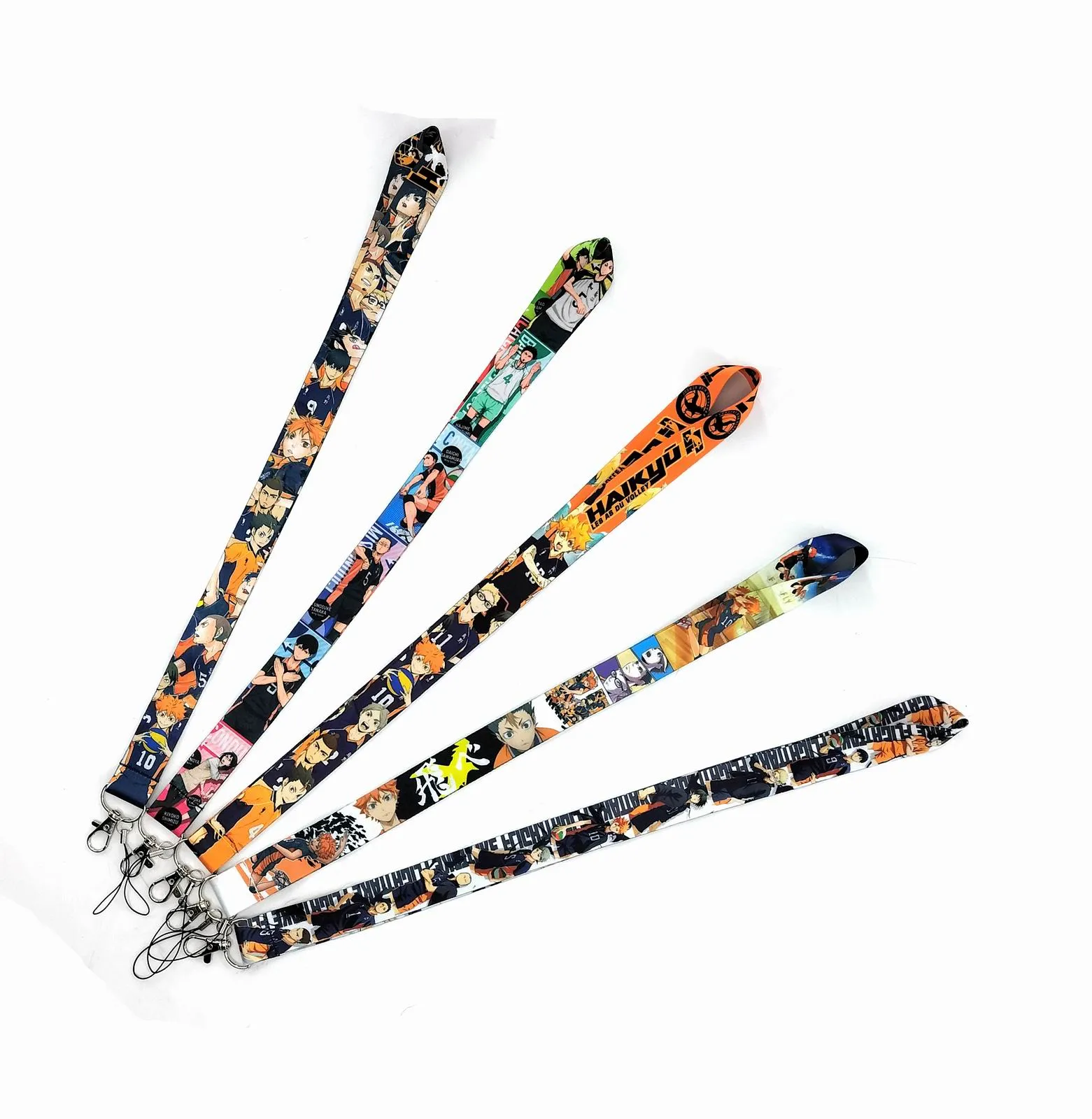 Sangles de téléphone portable Charms en gros 20pcs Japon Anime Haikyuu Lanyard Neck Strap Clip Bande noire pour clé de voiture Carte d'identité Porte-badge mobile