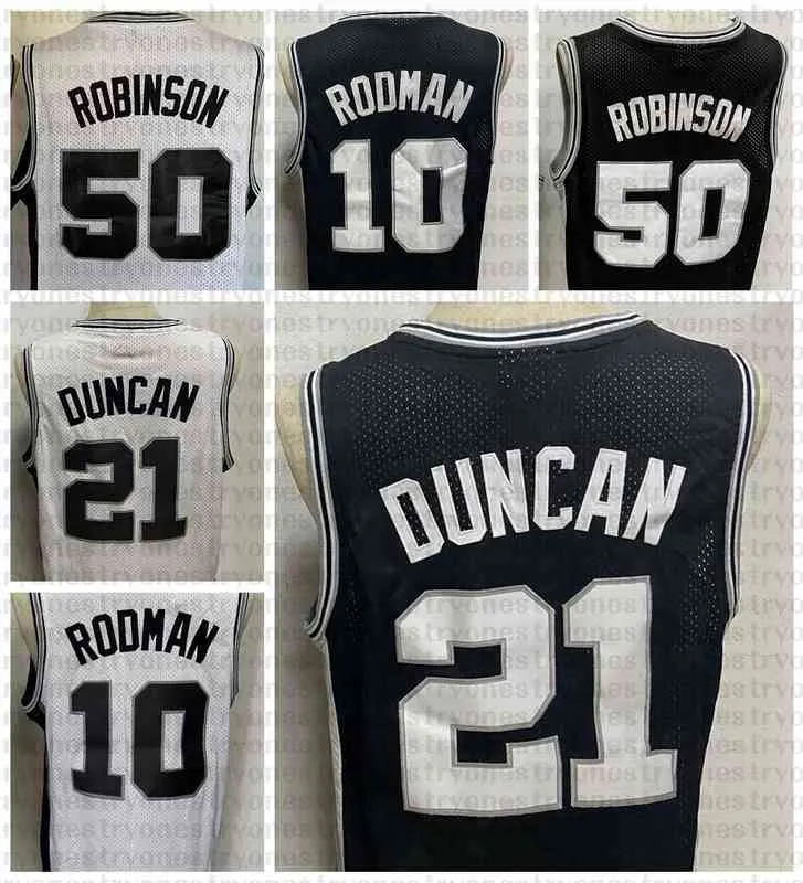 Vintage Mens 1998 Tim 21 Duncan David 50 Robinson Dennis 10 Rodman Black White Stitched Shirtsasketball Jerseys B
