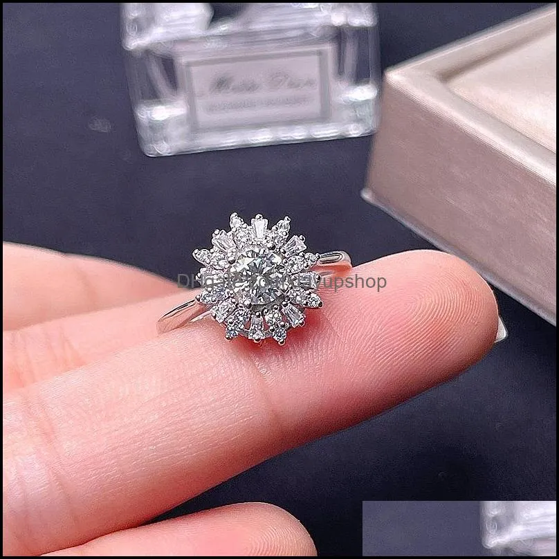 cluster rings meibapj 0.5 green/white moissanite gemstone diamond snowflake ring 925 sterling silver fine wedding jewelry for women