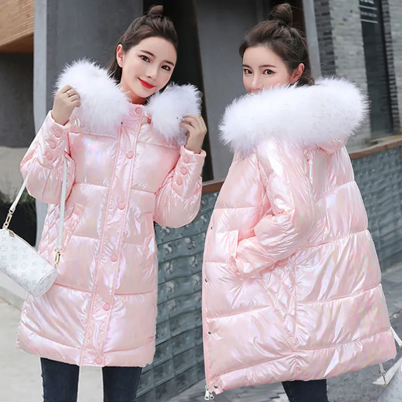 Женщины глянцевые розовые негабаритные модные длинные пальто