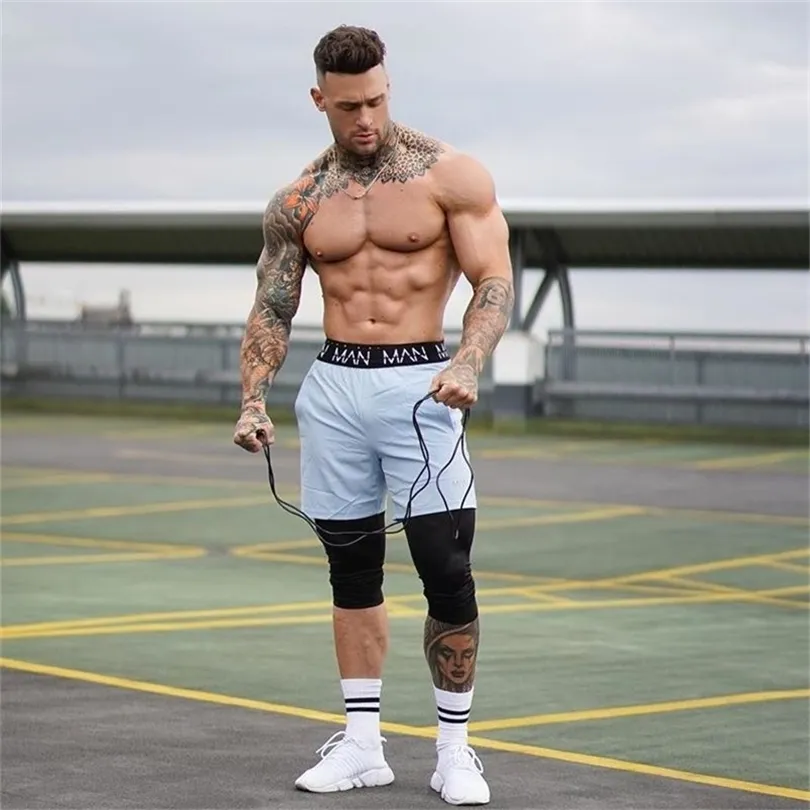 Men chinlon Fitness Bodybuilding Shorts Man Summer Gym Workout Male Breathable Quick Dry Sportswear Jogger Beach Short Pants 220621