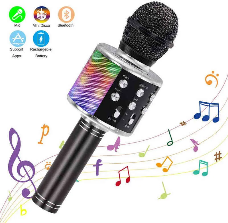 Mikrofony Kinglucky Wireless 4 w 1 Bluetooth karaoke Microoke Portable głośnik przenośny gracz KTV z funkcją światła LED T220916