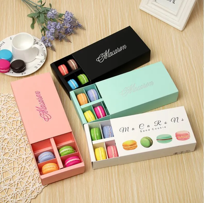 Gift Wrap 500Pcs White Macaron Box With Pink Black And Green Dessert Boxes Favors Gifts Packaging For 12 Macarons