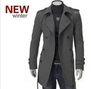 Wholesale- Mens Classic Casual Wool Jackets Pea Coat Winter Warm Trench Overcoat Outwear Double Breasted Woolen
