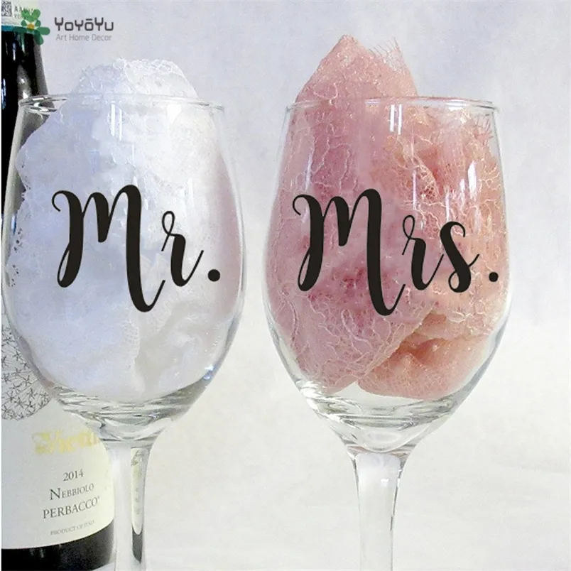 12pcsset Mr e Mrs Wine Glasses Sticker lyweds Regalo di fidanzamento Champagne Glass Decal Decorazione di nozze QQ516 220613