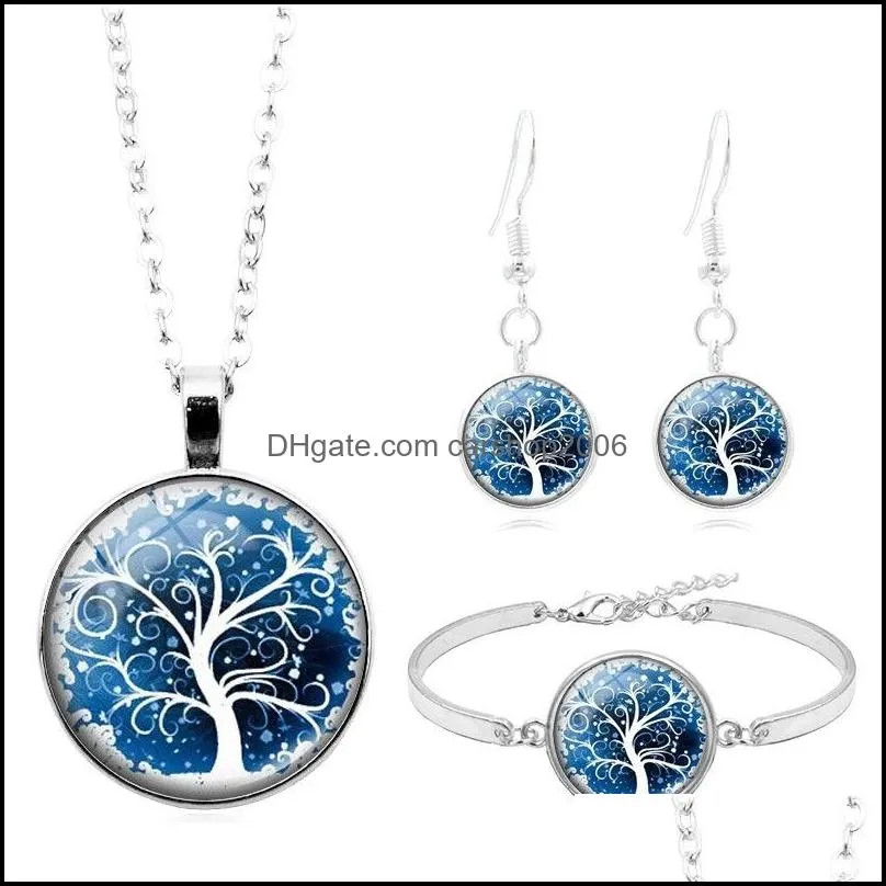 Celtic tree of life time Necklace Silver Bracelet Earrings Jewelry Set