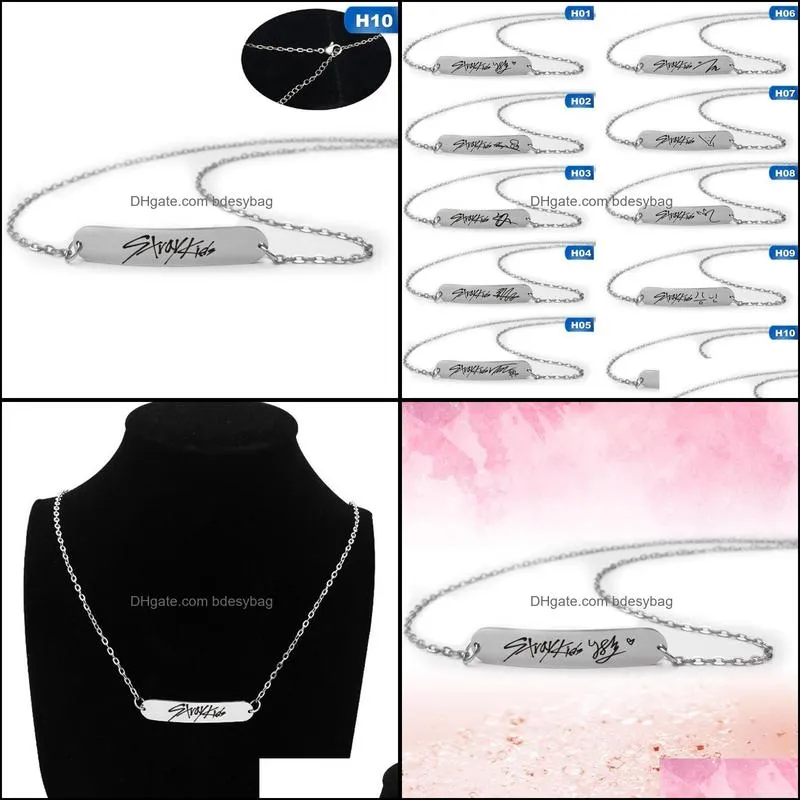 chains stainless steel necklace stray kids member signature letter silver color chain for women men jewelry accessories