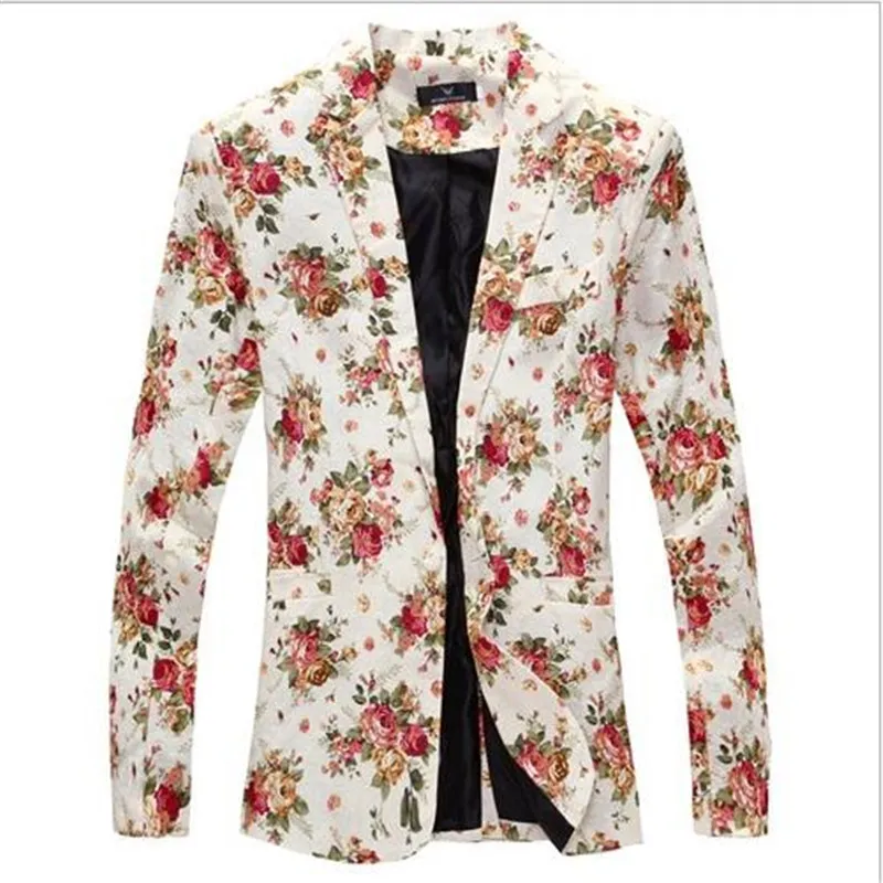 Hommes Blazer Marque Hommes Costume Veste Funky Floral Imprimé Manteau Simple Boutonnage Casual Blazer Masculino Taille Asiatique 201104