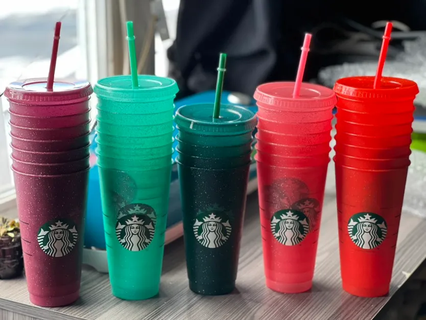 24OZ/710 ml Starbucks zmieniający kolor kubek plastikowy wielokrotnego użytku przezroczysty kubek do picia cylindryczna pokrywka ze słomką