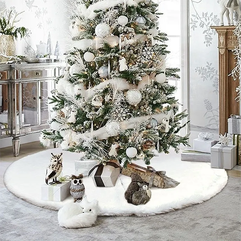 Différentes Tailles Blanc En Peluche Arbre De Noël Jupe De Base Ornements Doux Tapis En Fausse Fourrure Pour La Maison Xmas Floor Decor Y201020