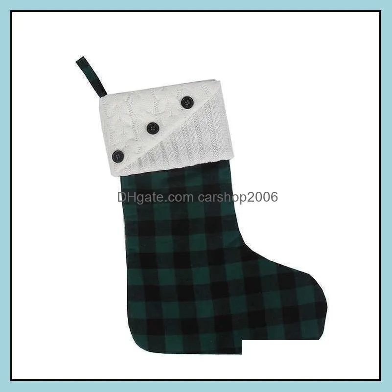 Santa Knitted Plaid Patchwork Printed Halloween Chritsmas Stockings Decorations Xams Tree Socks Bags Pandents Red Green Xmas RRB12168