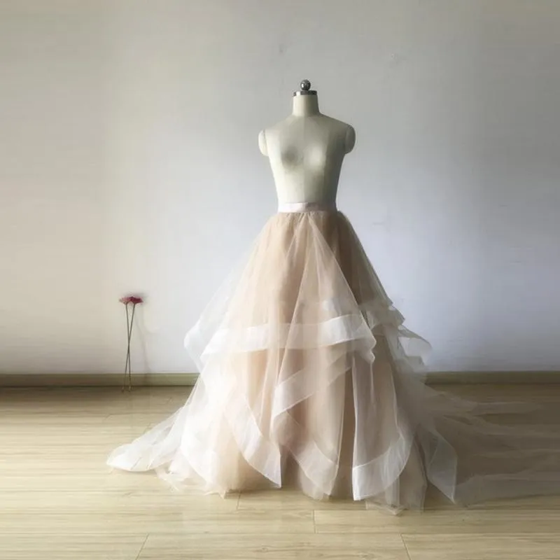 Jupes Joli Champagne volants mariée Tulle a-ligne élégant formel mariage Tutu jupe femmes Organza bord Faldas Mujer ModaSkirts