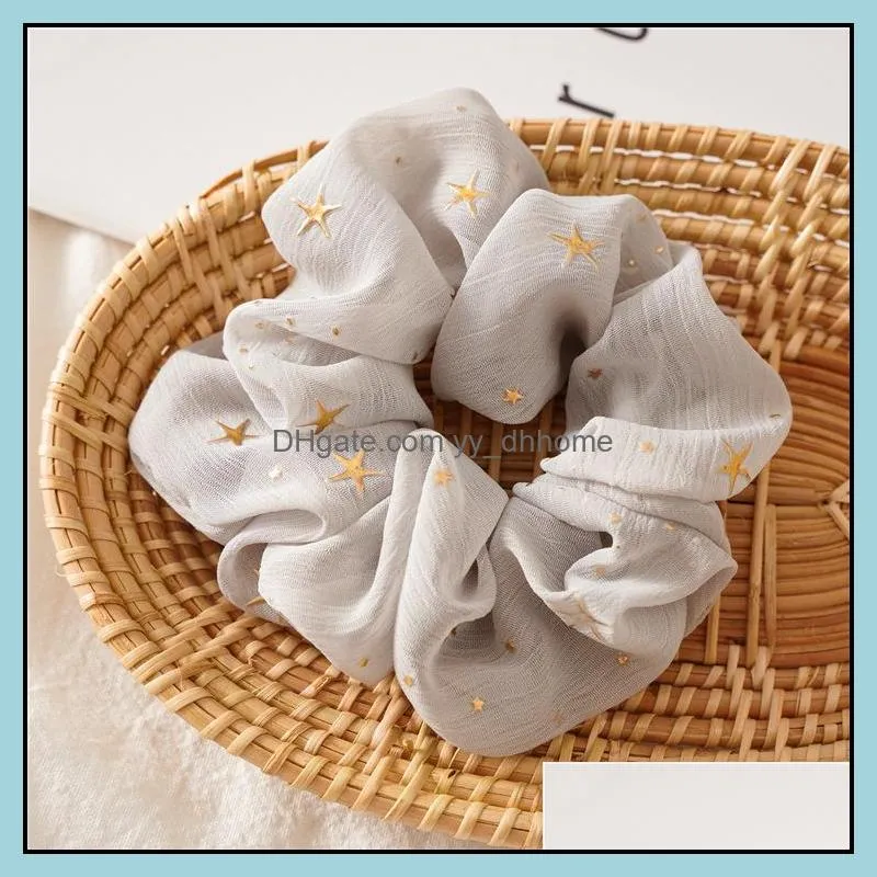 Star Chiffon Silk Scrunchies Women Elastic Rubber Hair bands Girl Ponytail Holder Ties Ropes