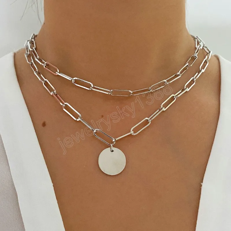 Vintage rund charm skiktade halsband kvinnors smycken skiktade tillbehör för flickor kläder gåvor mode hänge