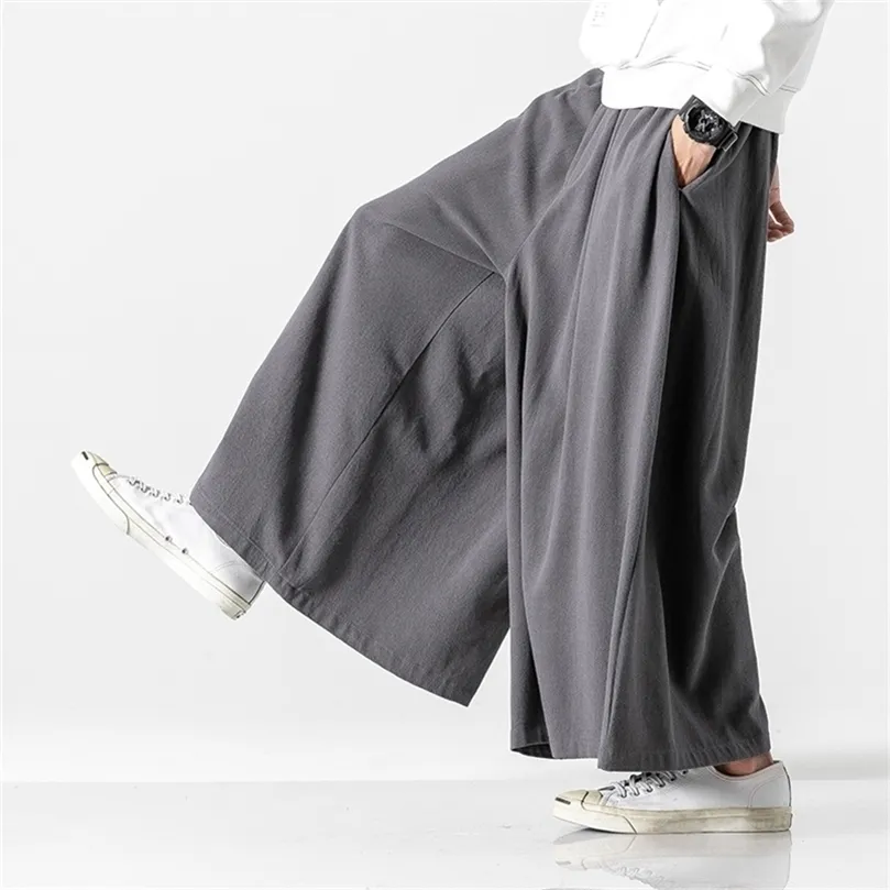 MrGoldenBowl Store Autumn Causal Baggy Pants Chinese Style Draped Cotton Pants Mens Loose Traditional Wide Leg Pants Male 201128