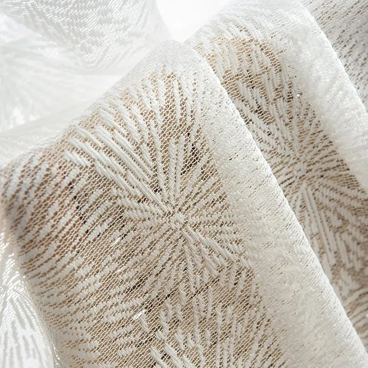 Curtain & Drapes Geometric Firework White Woven Lace Sheer Floral Rod CurtainCurtain