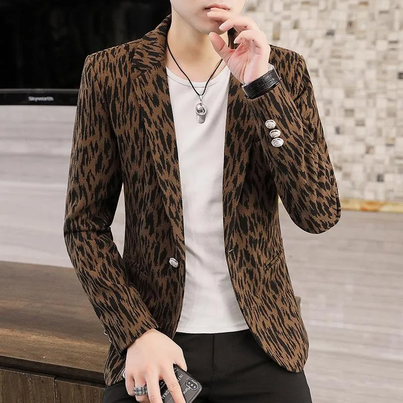 Ternos masculinos Blazers Men Leopard Terne Youth Handsome Casual Aren -Sen