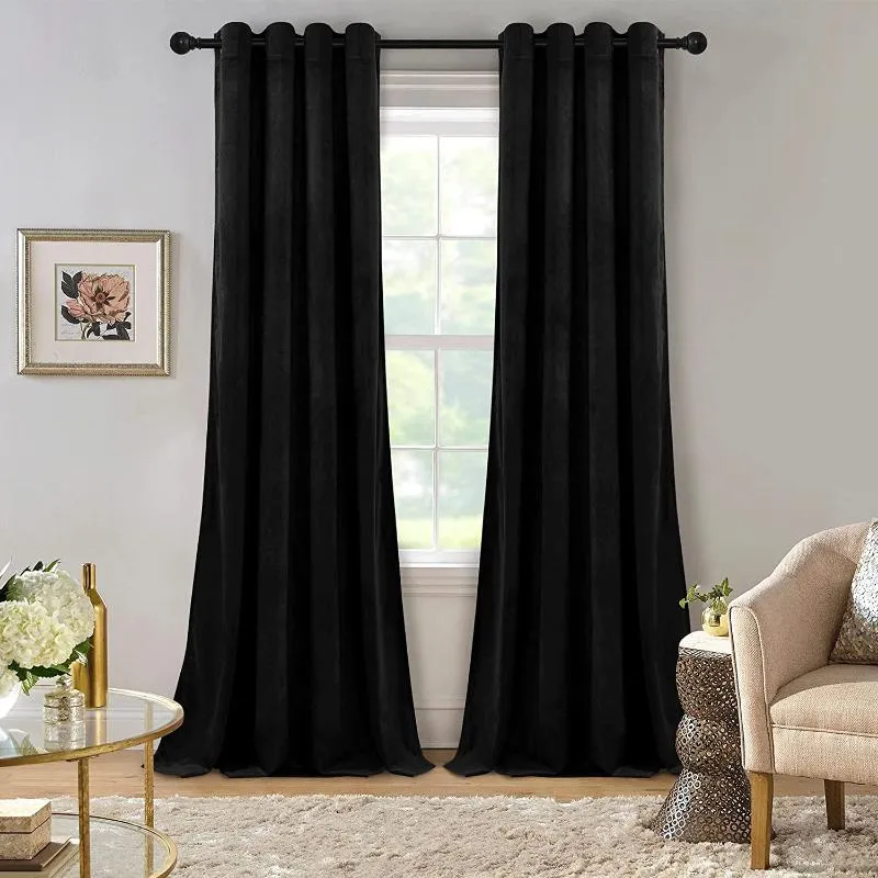 Curtain & Drapes Solid Velvet Blackout Curtains For The Bedroom Living Room Window Custom Size Black Luxury CurtainCurtain