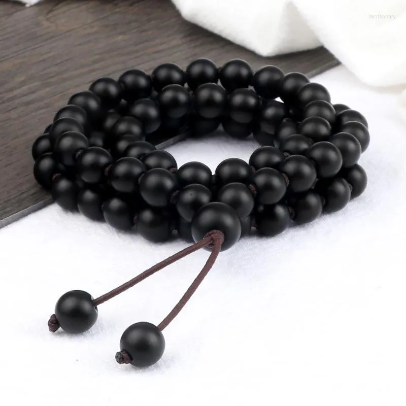 Brins de perles Noir Mat Onyx 108 Perles Bouddha Bracelet Haute Qualité 8 MM Collier Élastique Pierre Naturelle Guérison Méditation Yoga Bijoux La