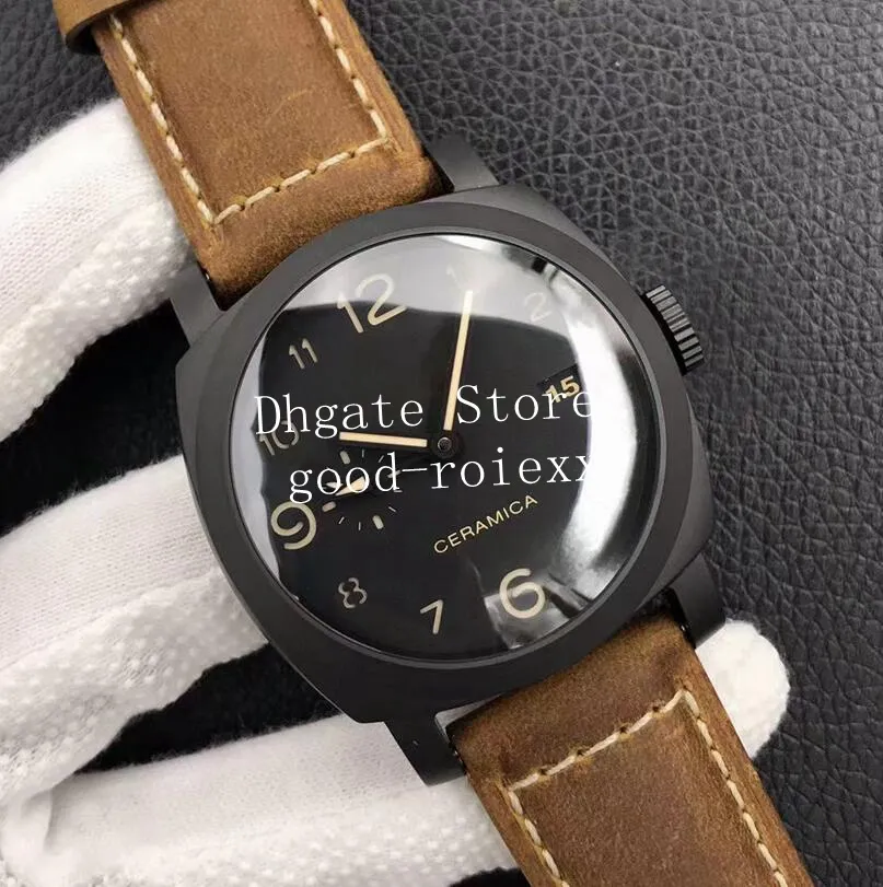 44 mm montres masculines montre en cuir noir pour hommes en céramique automatique P.9010 Mouvement 441 Officie vs Sport Power Reserve VSF Factory Sapphire Pam Wristwatches Box