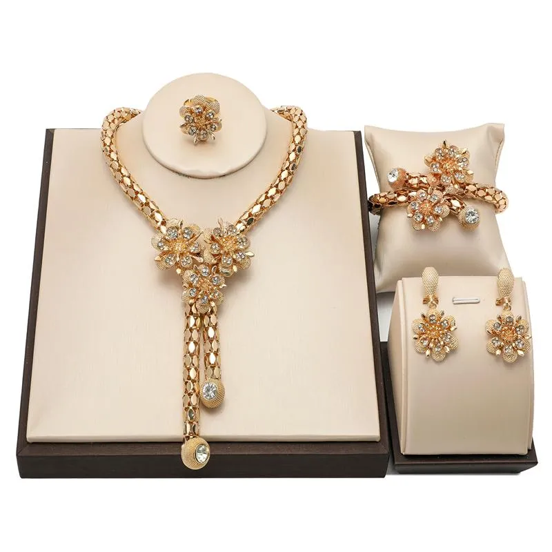 Örhängen halsband italienska brud smycken set grossist dubai guld designer set märke mode afrikanska pärlor kvinna dräkt setearrings