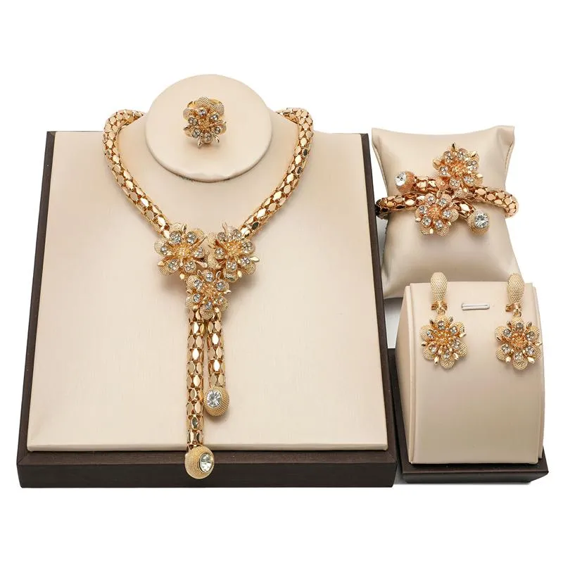 Earrings & Necklace Italian Bridal Jewelry Set Wholesale Dubai Gold Designer Sets Brand Fashion African Beads Woman Costume SetEarrings