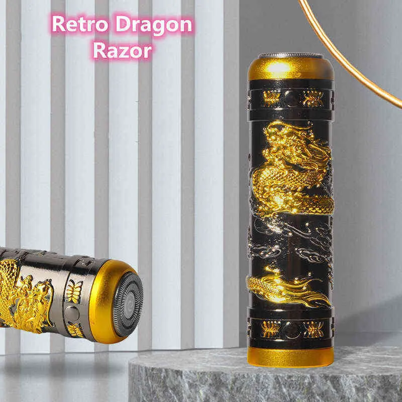 Heren Draagbare Elektrische Scheerapparaat Retro Dragon Dragon Stijl Baard Trimmer Kleine 크기 Snel Opladen Met Schoon Borstel Waterdicht 0314