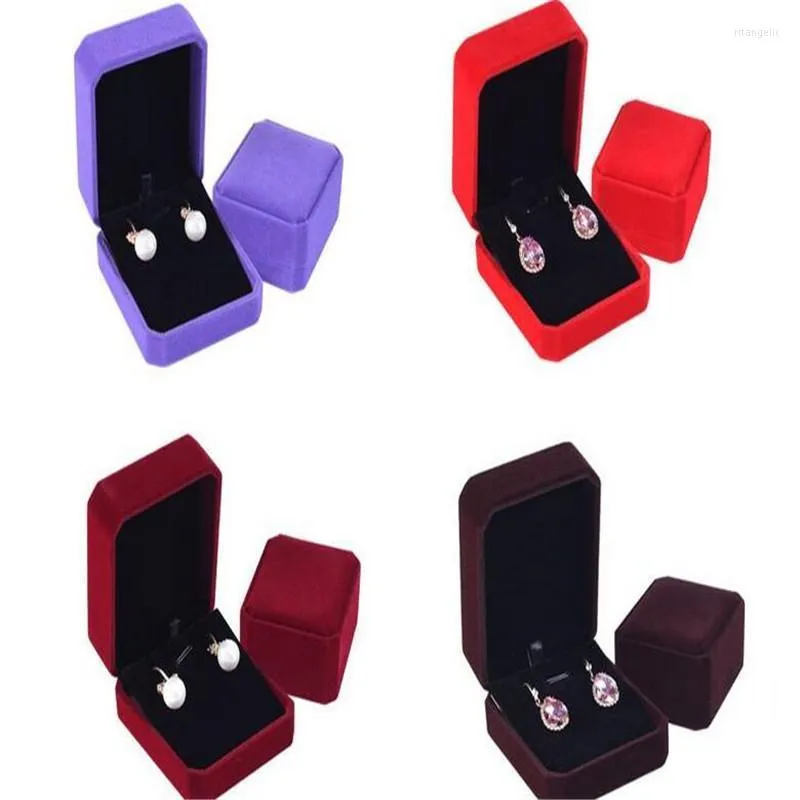 Jewelry Pouches Bags 100pcs/lot Classic Velvet Earring Pendant Necklace Box 7x8.2x4cm Wedding Packaging Storage Case Gift Boxes 10 Colors Ri