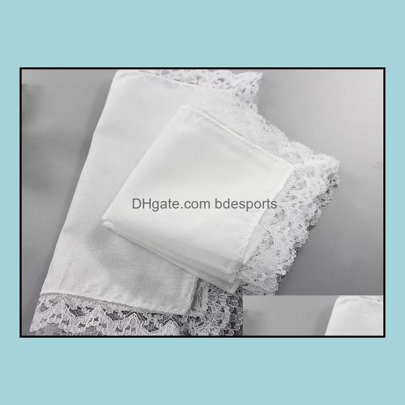 25cm White Lace Thin Handkerchief 100% Cotton Towel Woman Wedding Gift Party Decoration Cloth Napkin DIY Plain Blank Handkerchief DBC