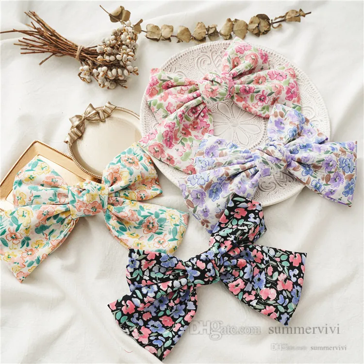 INS Girls Bows princess hair clip boutique kids floral printed cloth Bowknot hairpins children's day party barrettes Q6893