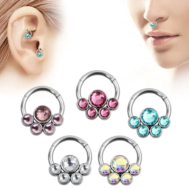 Neusring Kraakbeen Hoop Forward Anti Helix Piercing Glitter Bloem Chirurgisch Staal Oor Tragus Daith Piercing Nasenring