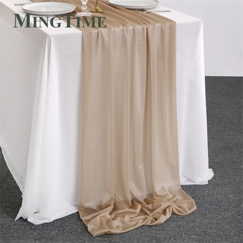 Light Brown Table Runner Sheer Chiffon Luxury Solid Rustic Boho Wedding Party Bridal Shower Birthday Christmas Decorations 220615