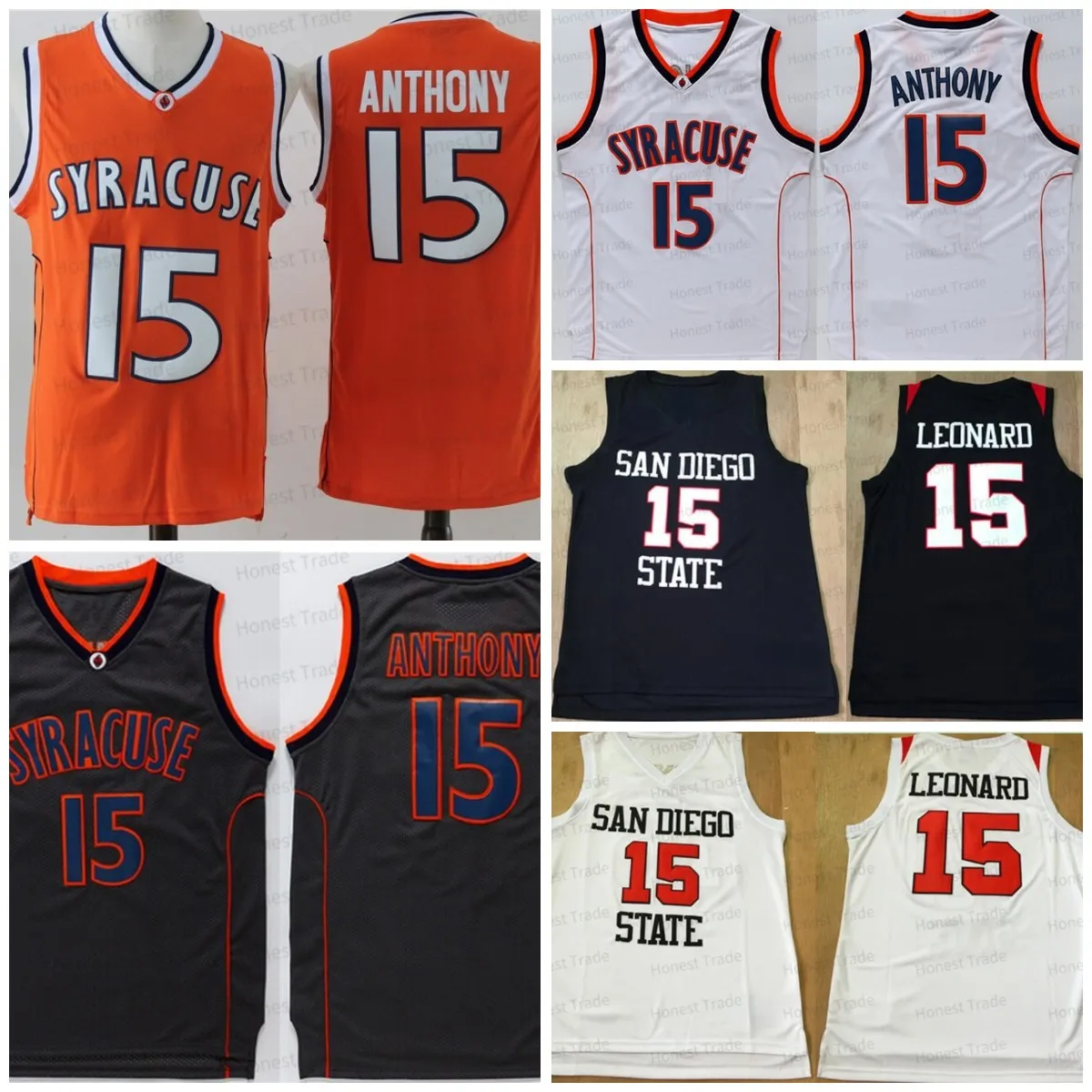 Syracuse Orange # 15 Carmelo Anthony Maglie Basketball Orange San Diego State 15 Kawhi Leonard Black College White Men Maglia cucita