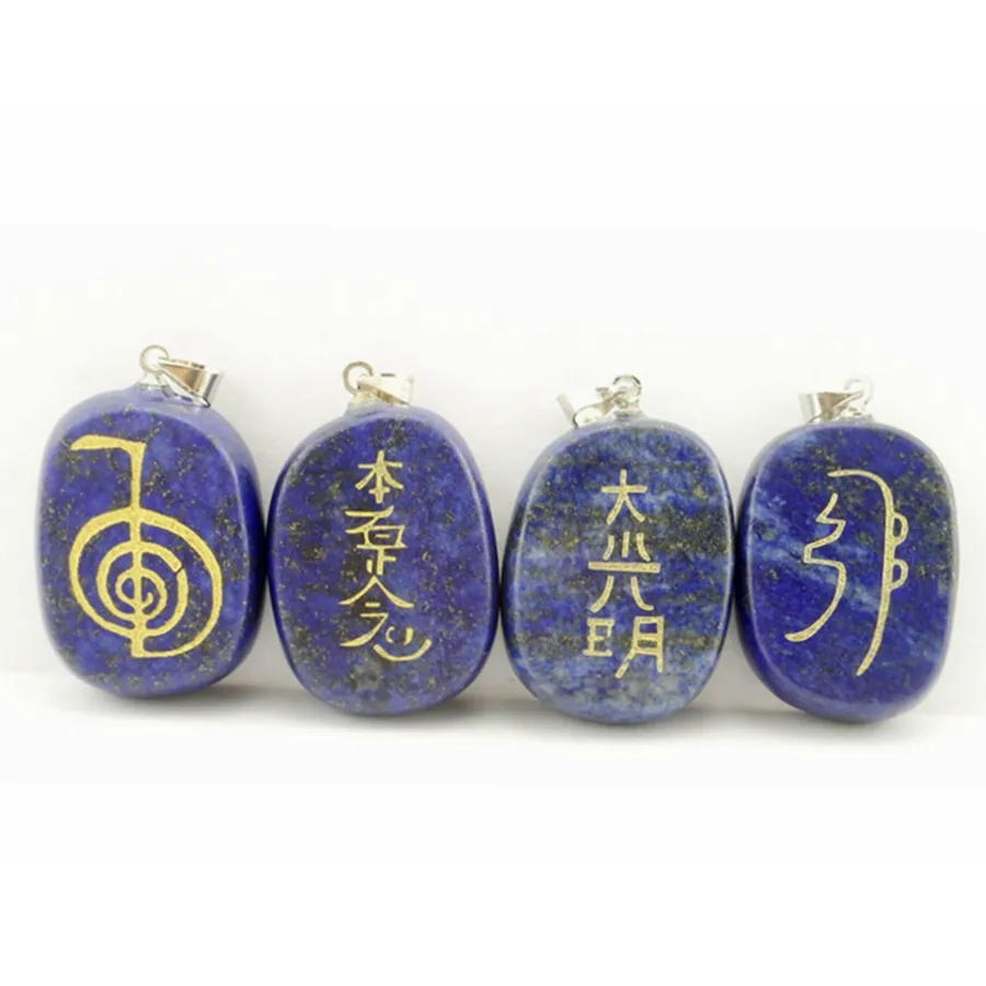 Collana di pietra energetica lapislazzuli naturale Guarigione Maestro Prop Chakra Quattro elementi Simbolo Reiki Uomo Donna Ciondolo Amuleto Pendolo 212D