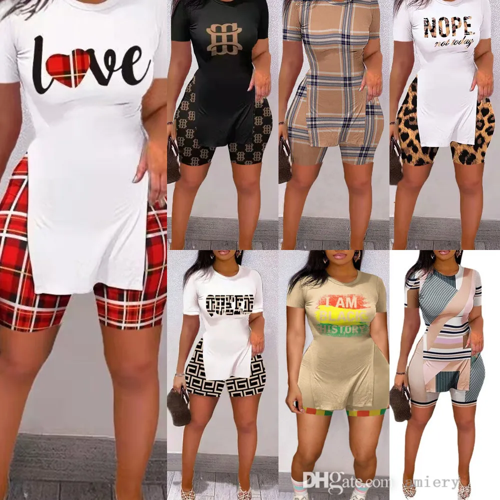 Tasarımcı Trailtsuits Seksi gündelik kısa kollu tozluk kıyafetleri moda baskı bayanlar bölünmüş gevşek tişört iki parça seti