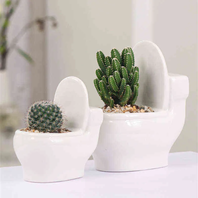 Creative Ceramic Toalett Flower Pot DIY Design Planter för suckulenter Växter Trädgårdsskötsel Small Flowerpot Home Office Decor H220423