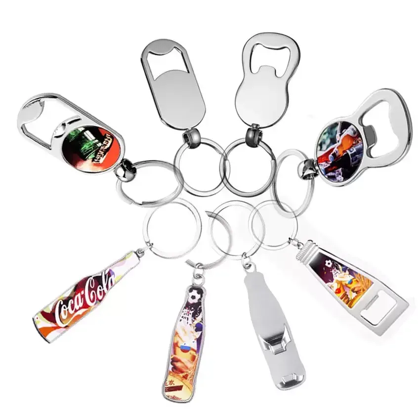 Sublimation Blank Bottle Opener Favor Metal Oval-shaped Keychain DIY Drink Bottle Shape Corkscrew Festival Party Supplies sxjun23