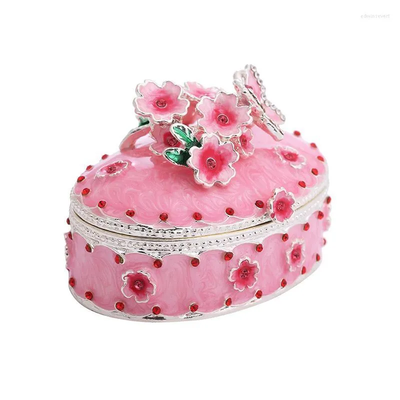 Jewelry Pouches Bags Handmade Enamel Pink Sakura Colored Drawing Jewel Case Storage Box Metal Handicraft Home Furnishing Articles Edwi22